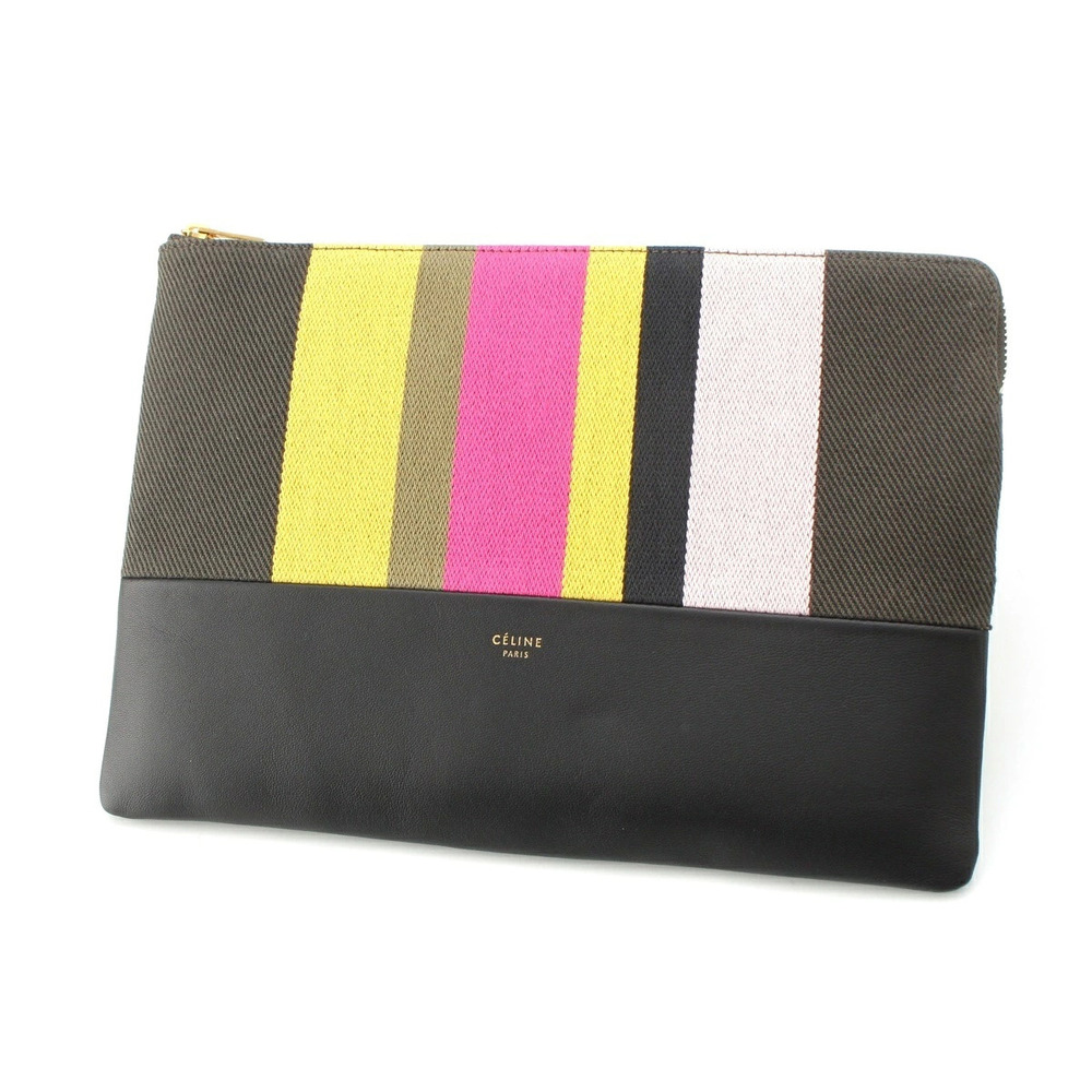 Celine Leather Canvas Pouch Clutch Bag Multicolor